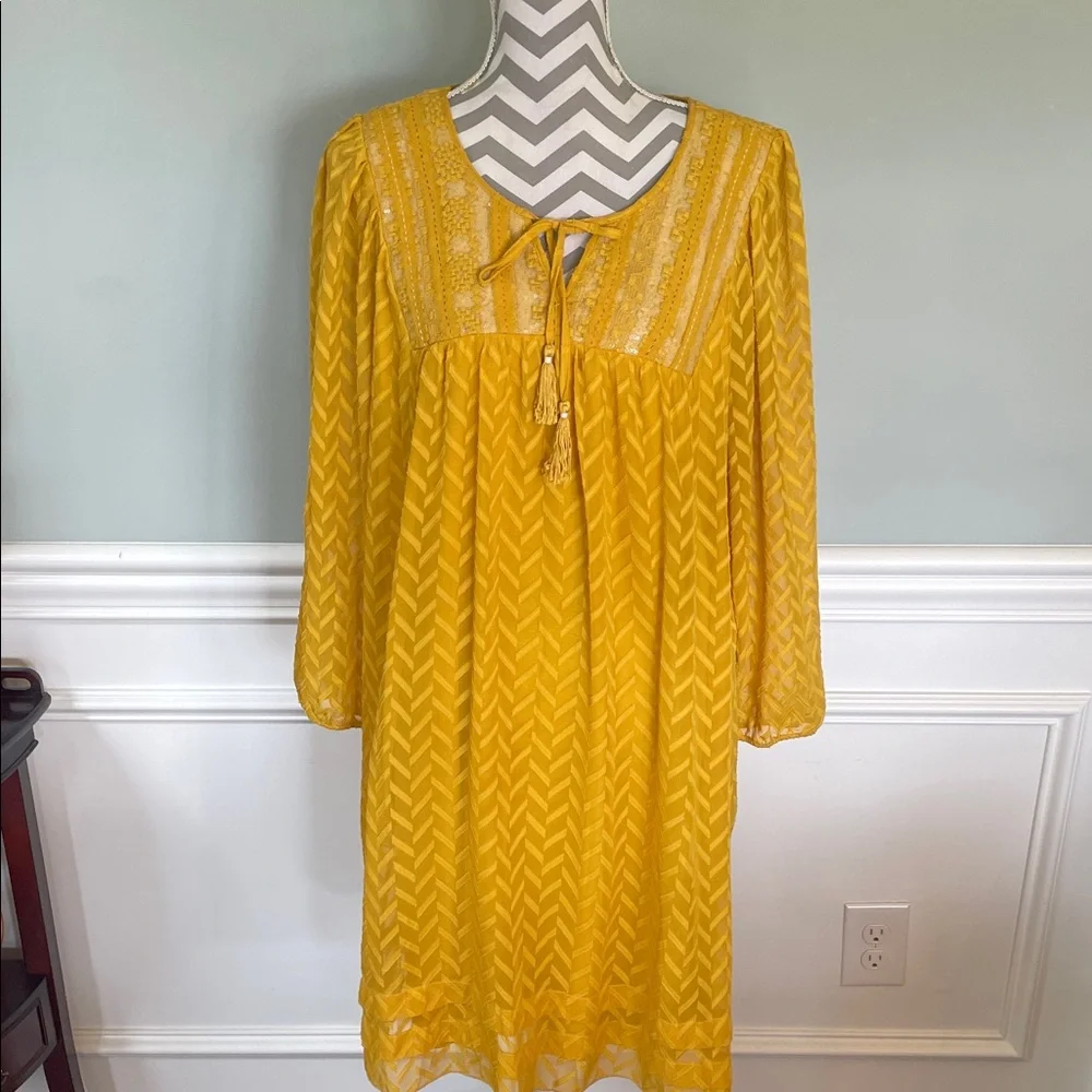 ANTHROPOLOGIE “ONE SEPTEMBER ANWEN” Mustard Yellow Boho Tunic  Dress Size Large